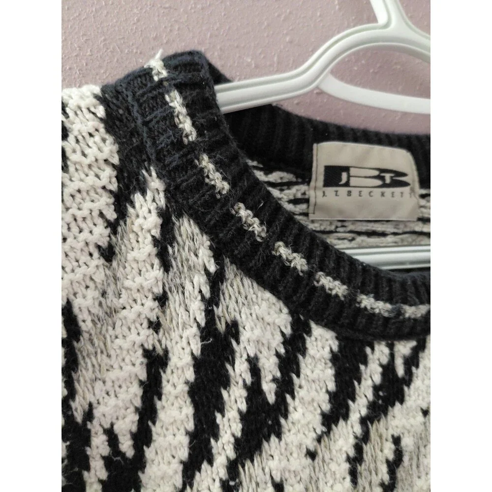 Vtg JT Beckett Knitted Sweater Men's Size Large White Gray Black Made in USA